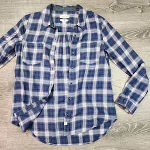 TREASURE & BOND Classic Plaid Button Down Flannel Shirt Blue White Cotton Medium
